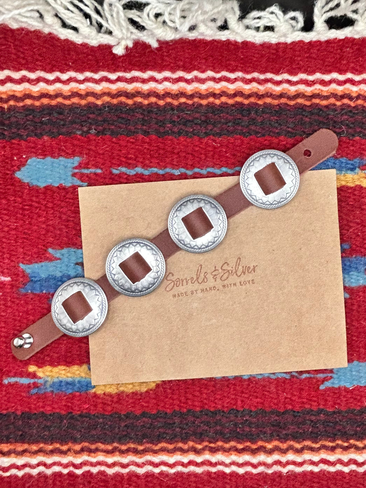 Brown Leather Concho Bracelet