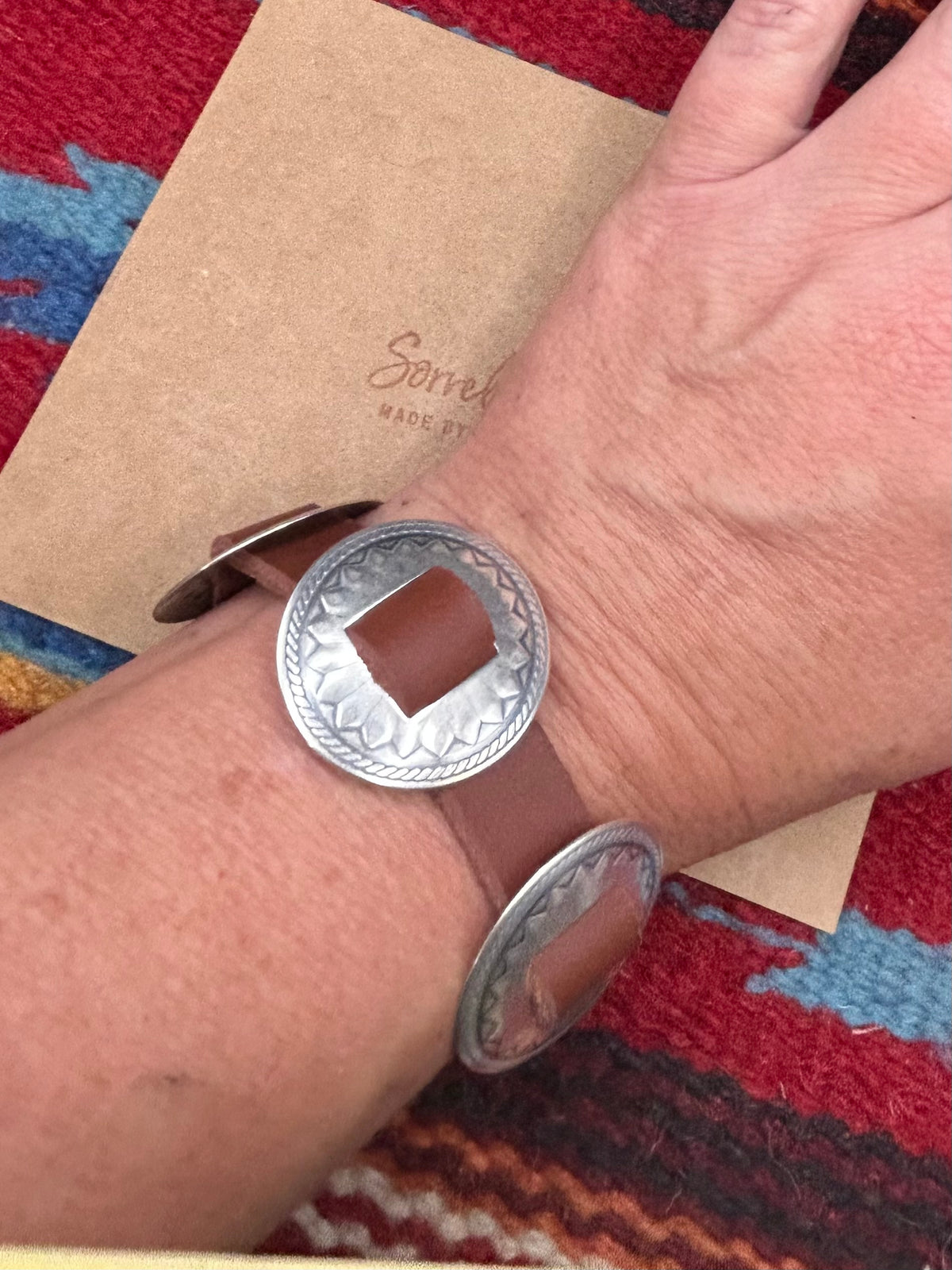 Brown Leather Concho Bracelet